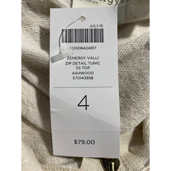 Zynergy By Chicos 4 Top 1X Valli Tunic Shirt Zip Detail High Neck Long Ashwood - Picture 7 of 10